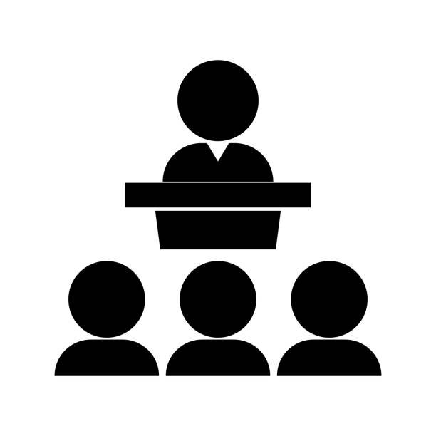 a person giving a speech in front of a crowd. editable vector.